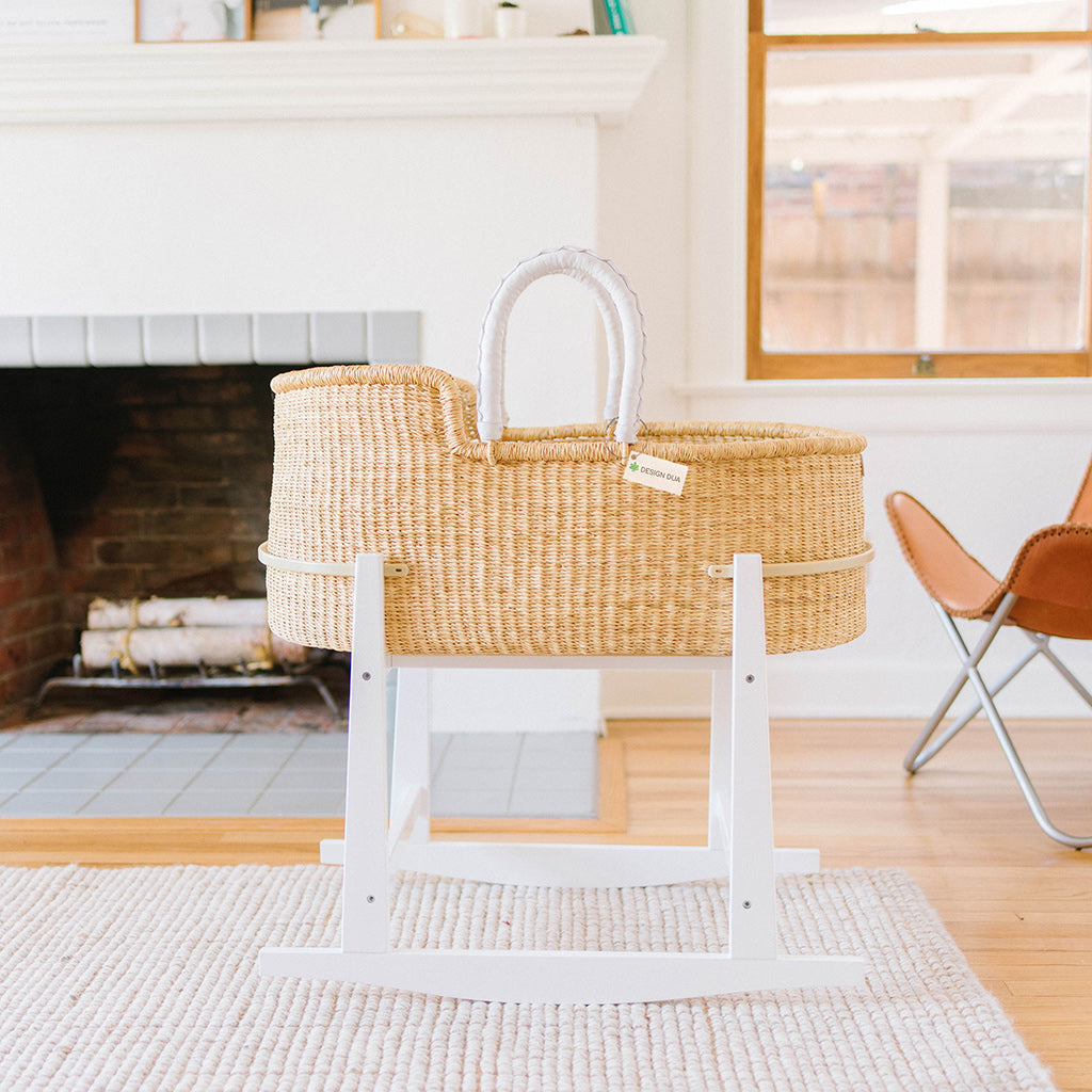 Signature Bilia Bassinet & Doll Basket Combo: Natural - White Leather