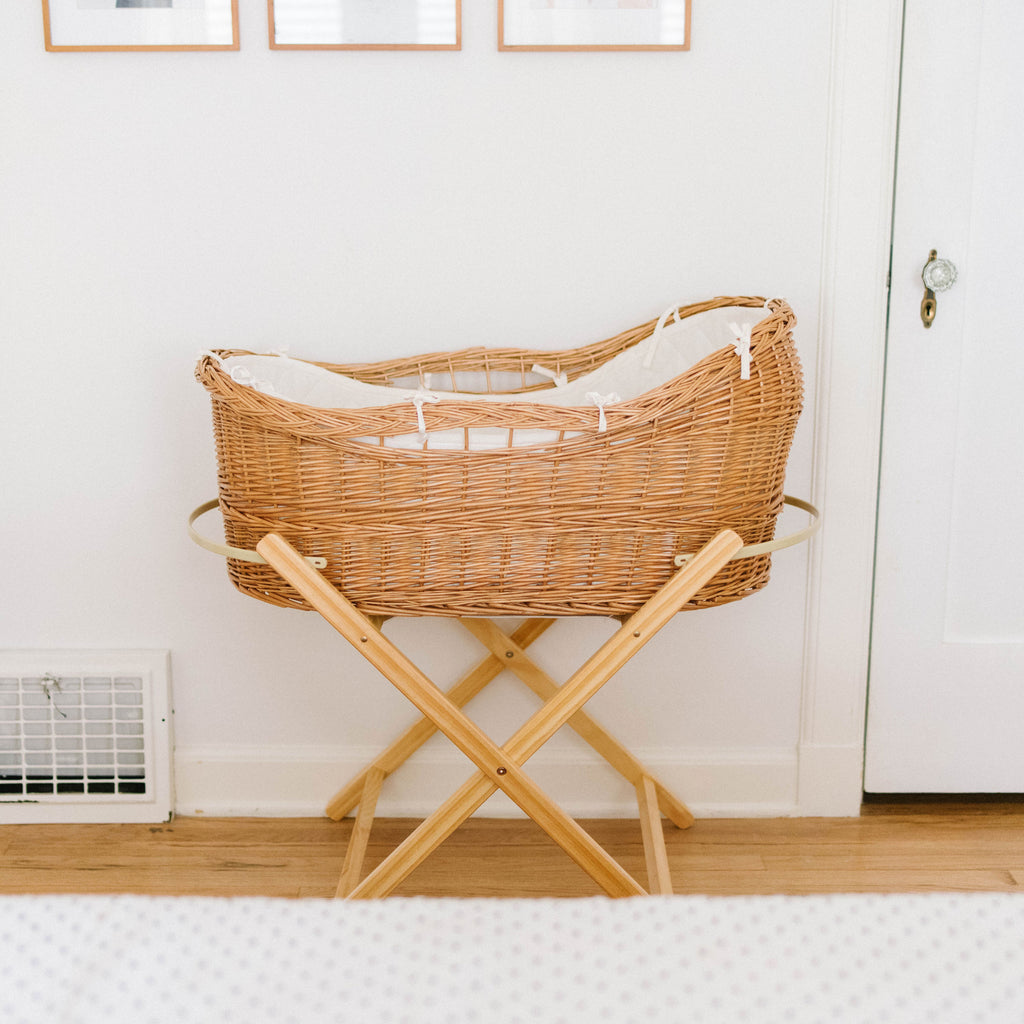 Bundle Liner, Sheet, &  Stationary Bassinet Stand- Natural Pine