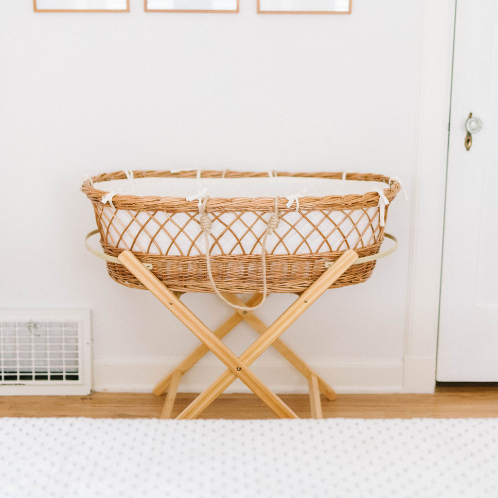 Bundle Liner, Sheet, &  Stationary Bassinet Stand- Natural Pine