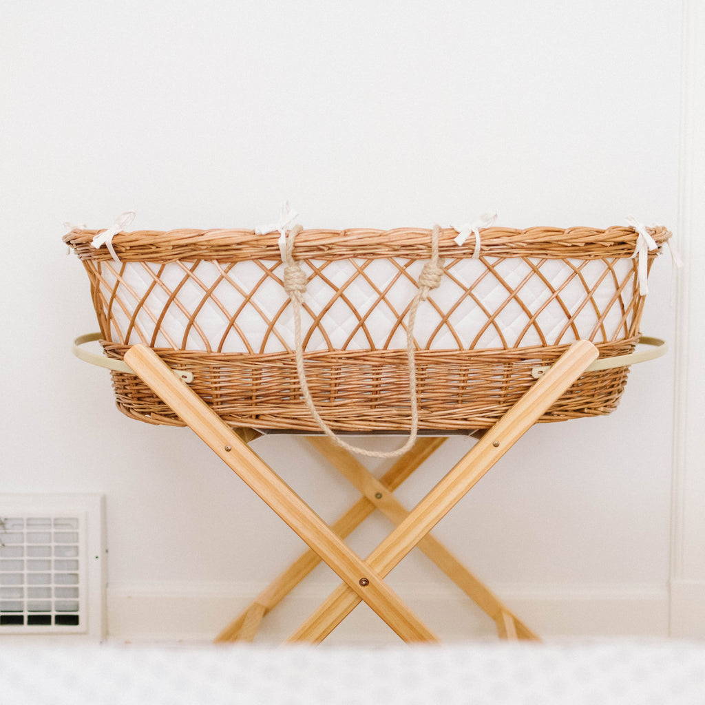 Bundle Liner, Sheet, &  Stationary Bassinet Stand- Natural Pine