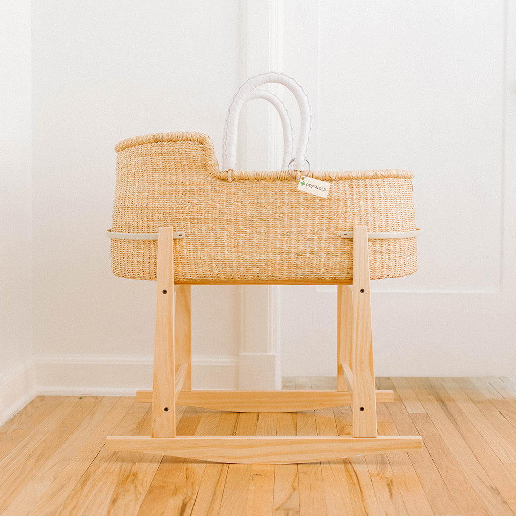 Signature Bilia Bassinet & Doll Basket Combo: Natural - White Leather