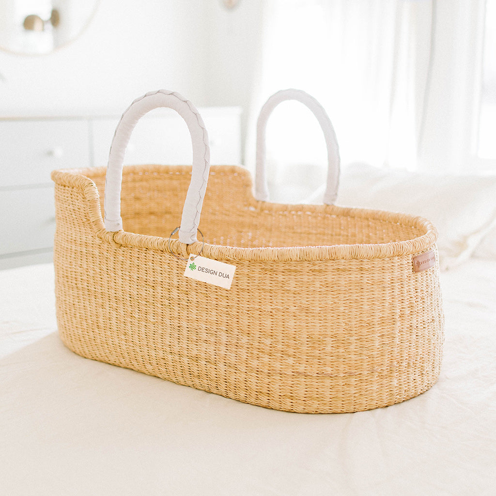 Signature Bilia Bassinet & Doll Basket Combo: Natural - White Leather