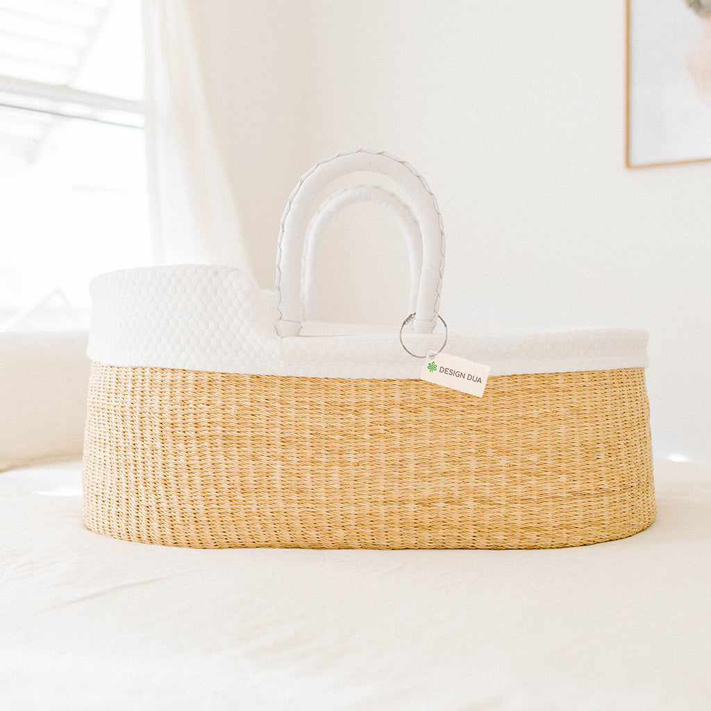 Signature Bilia Bassinet & Doll Basket Combo: Natural - White Leather